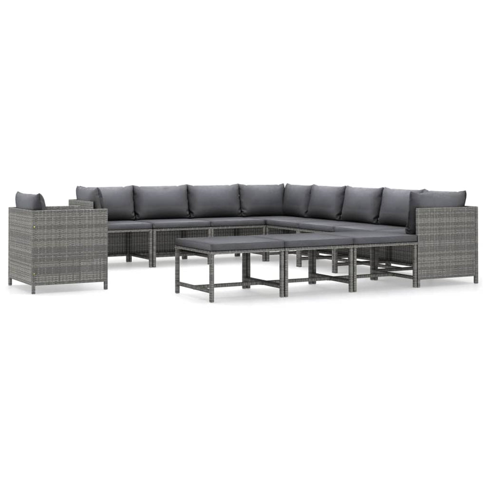 12-delige Loungeset met kussens poly rattan grijs MeubelReus