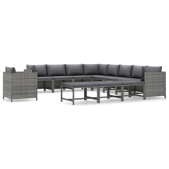 12-delige Loungeset met kussens poly rattan grijs MeubelReus