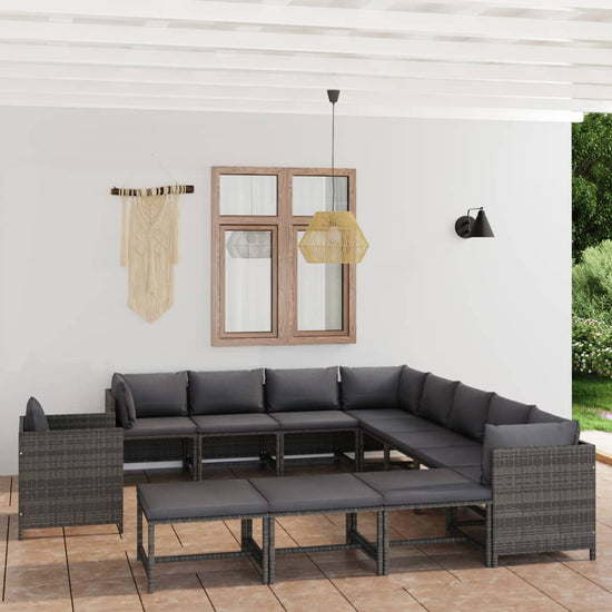 12-delige Loungeset met kussens poly rattan grijs MeubelReus