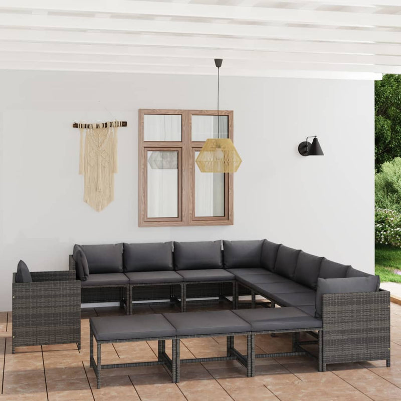 12-delige Loungeset met kussens poly rattan grijs MeubelReus