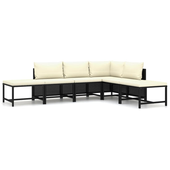 6-delige Loungeset met kussens poly rattan zwart MeubelReus