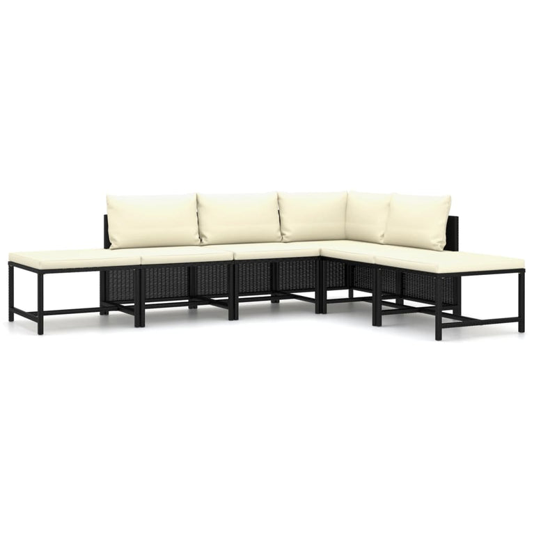 6-delige Loungeset met kussens poly rattan zwart MeubelReus