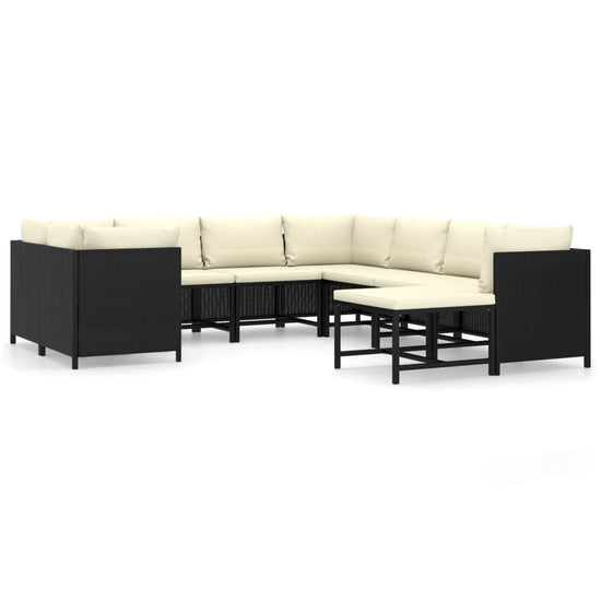 9-delige Loungeset met kussens poly rattan zwart MeubelReus