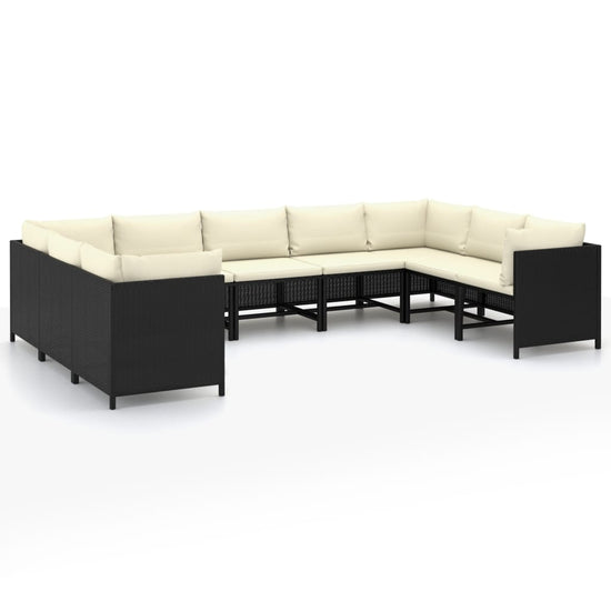 9-delige Loungeset met kussens poly rattan zwart MeubelReus