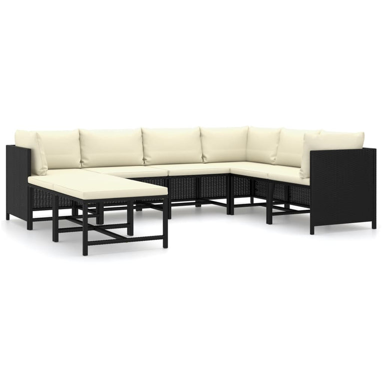 8-delige Loungeset met kussens poly rattan zwart MeubelReus