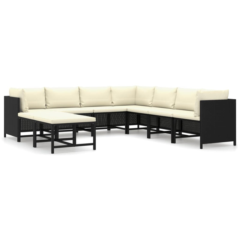 9-delige Loungeset met kussens poly rattan zwart MeubelReus