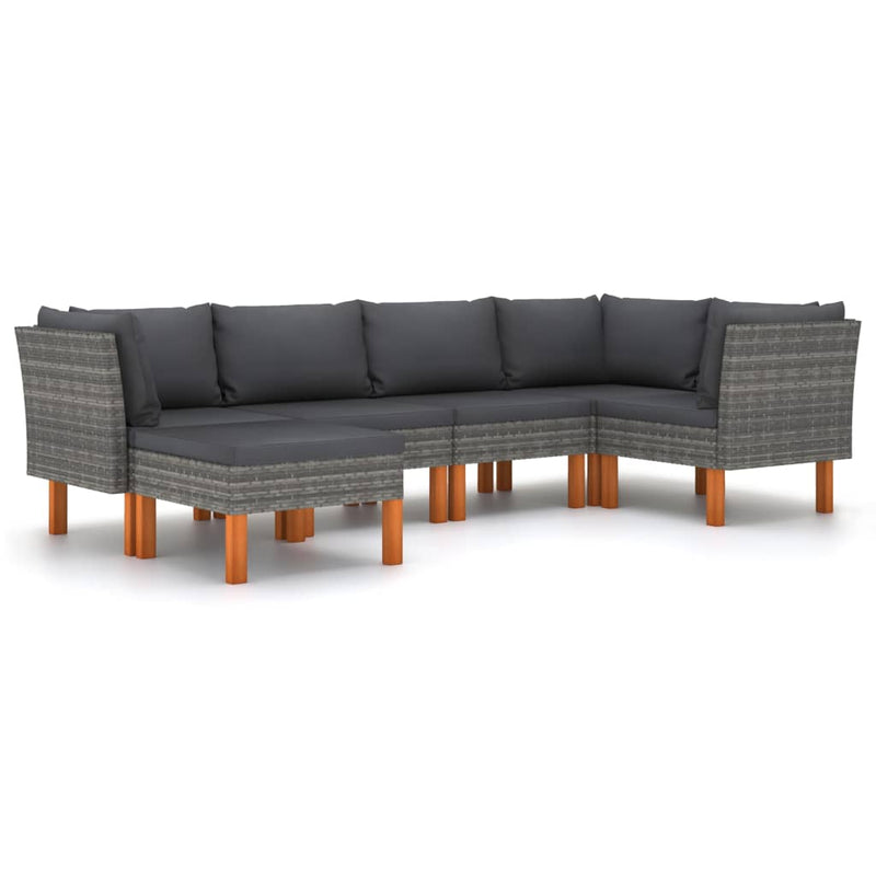 6-delige Loungeset met kussens poly rattan grijs MeubelReus