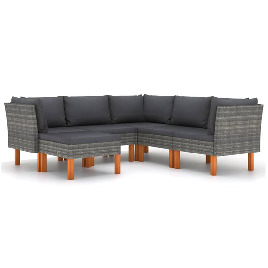 6-delige Loungeset met kussens poly rattan grijs MeubelReus