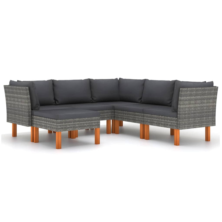 6-delige Loungeset met kussens poly rattan grijs MeubelReus