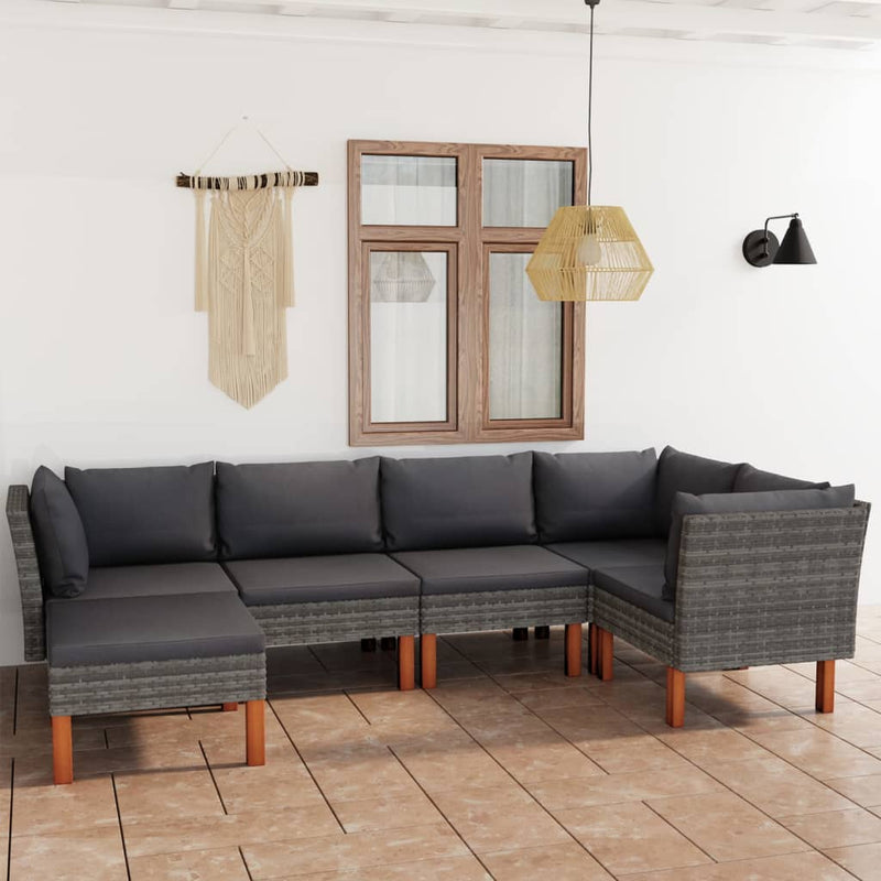 6-delige Loungeset met kussens poly rattan grijs MeubelReus