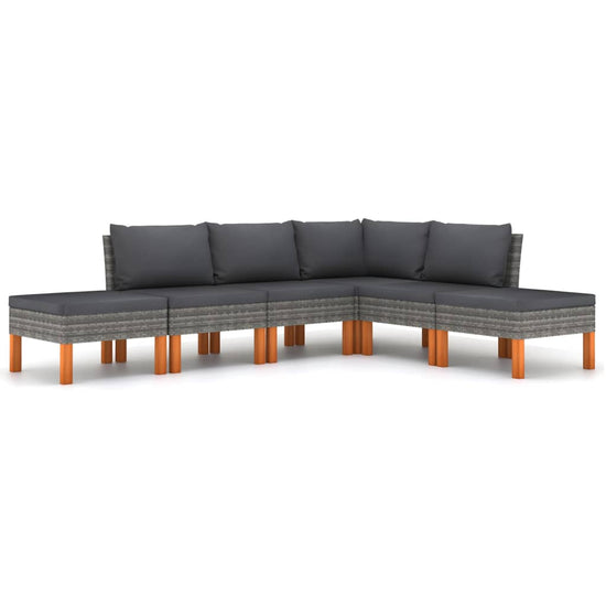 6-delige Loungeset met kussens poly rattan grijs MeubelReus