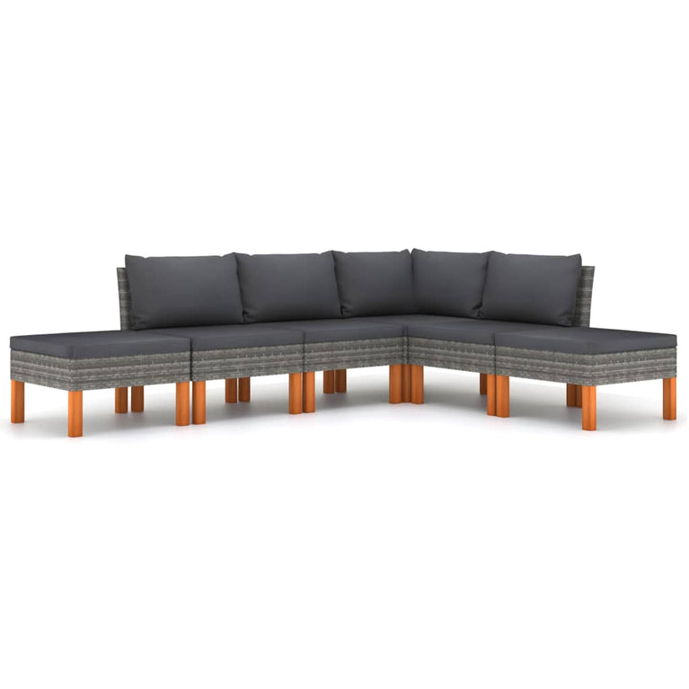 6-delige Loungeset met kussens poly rattan grijs MeubelReus