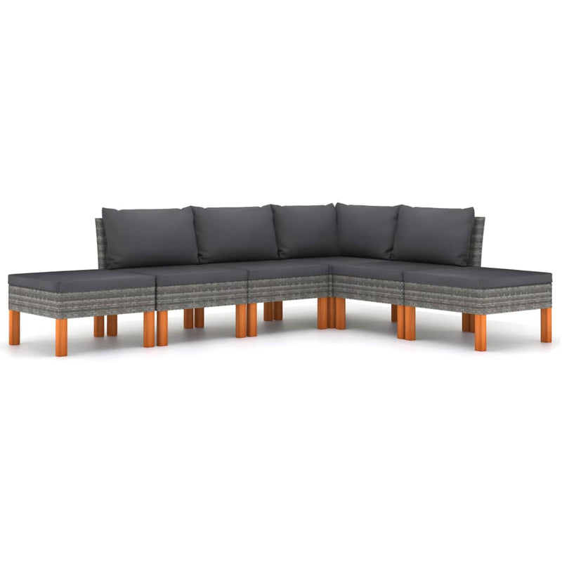 6-delige Loungeset met kussens poly rattan grijs MeubelReus