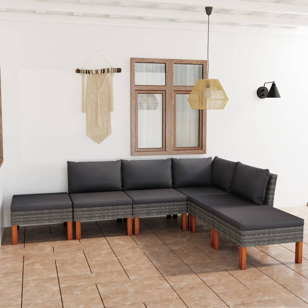 6-delige Loungeset met kussens poly rattan grijs MeubelReus