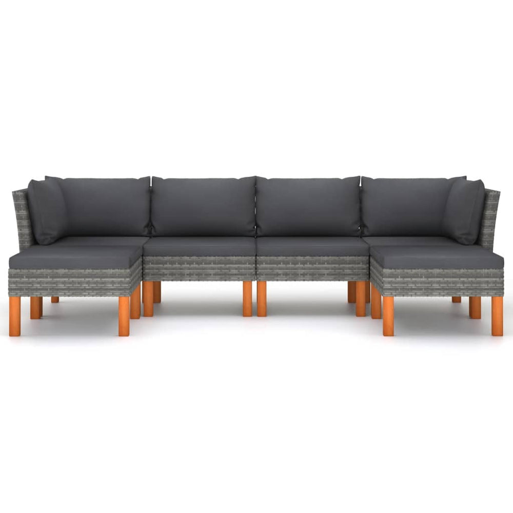 6-delige Loungeset met kussens poly rattan grijs MeubelReus