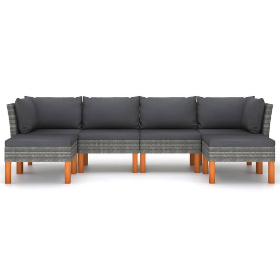 6-delige Loungeset met kussens poly rattan grijs MeubelReus