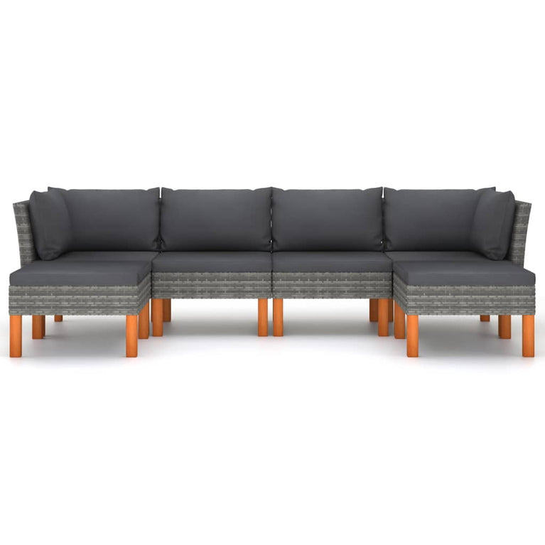 6-delige Loungeset met kussens poly rattan grijs MeubelReus