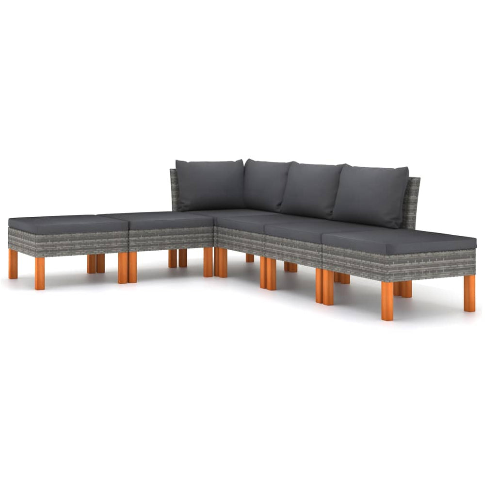 6-delige Loungeset met kussens poly rattan grijs MeubelReus