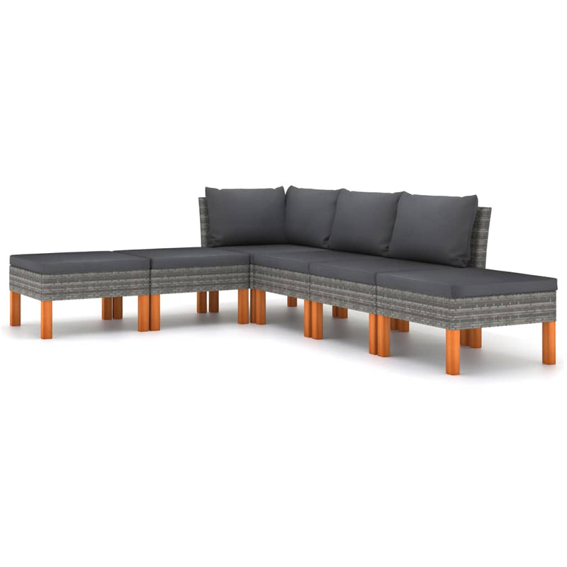 6-delige Loungeset met kussens poly rattan grijs MeubelReus