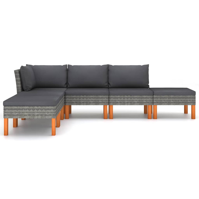 6-delige Loungeset met kussens poly rattan grijs MeubelReus