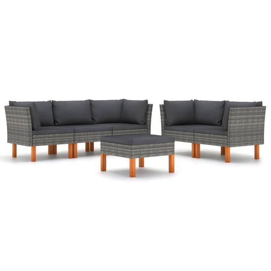 6-delige Loungeset met kussens poly rattan grijs MeubelReus