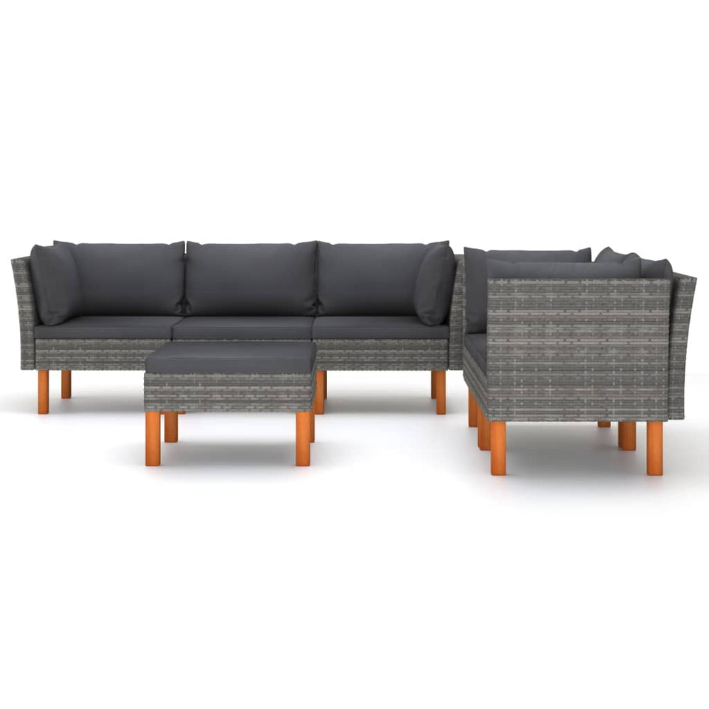 6-delige Loungeset met kussens poly rattan grijs MeubelReus