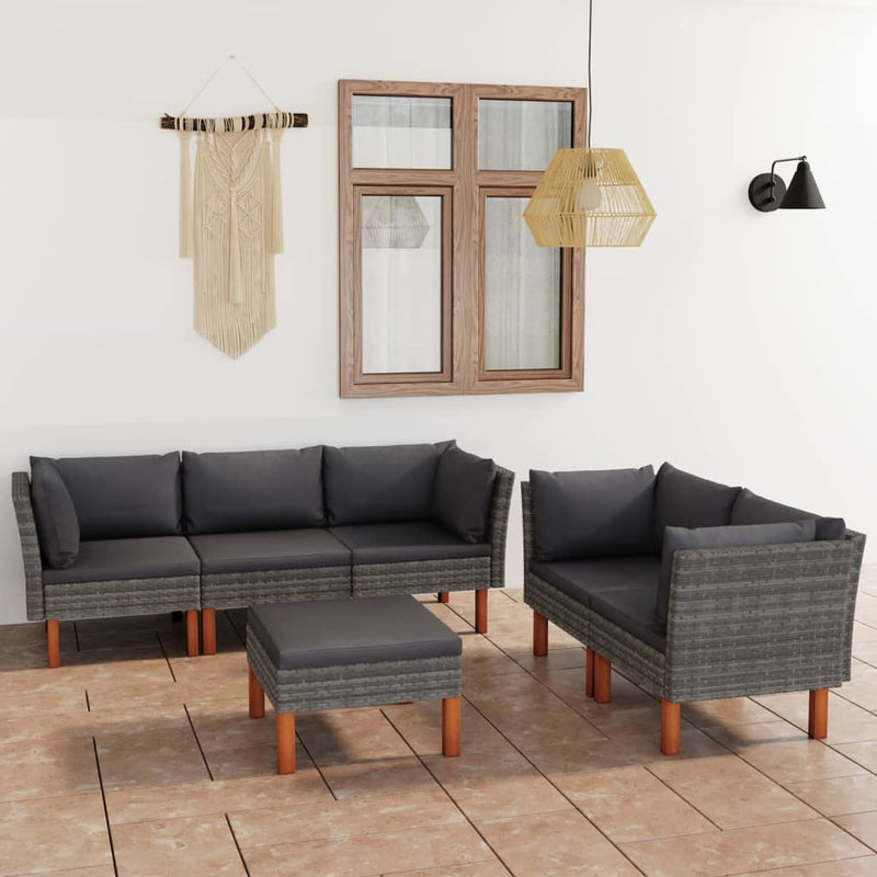 6-delige Loungeset met kussens poly rattan grijs MeubelReus