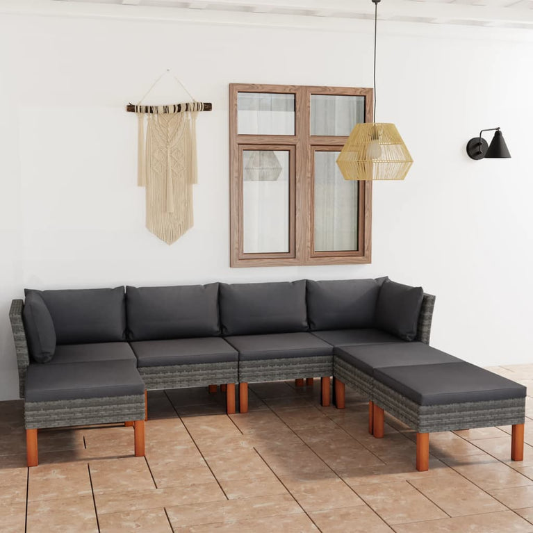 7-delige Loungeset met kussens poly rattan grijs MeubelReus