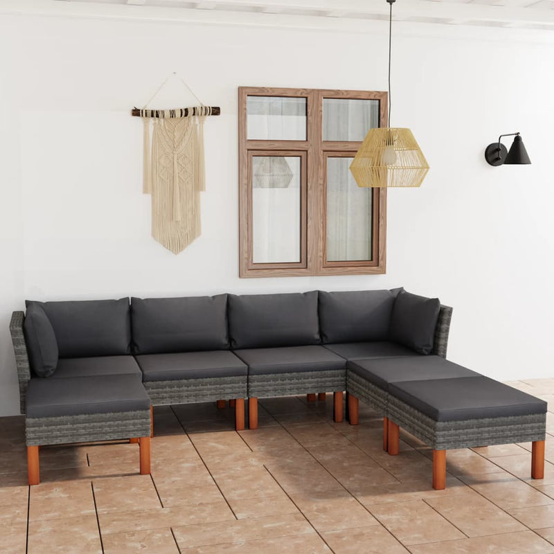 7-delige Loungeset met kussens poly rattan grijs MeubelReus
