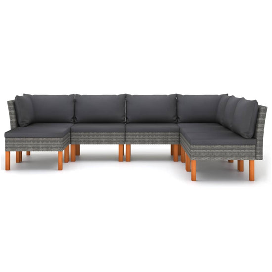 7-delige Loungeset met kussens poly rattan grijs MeubelReus