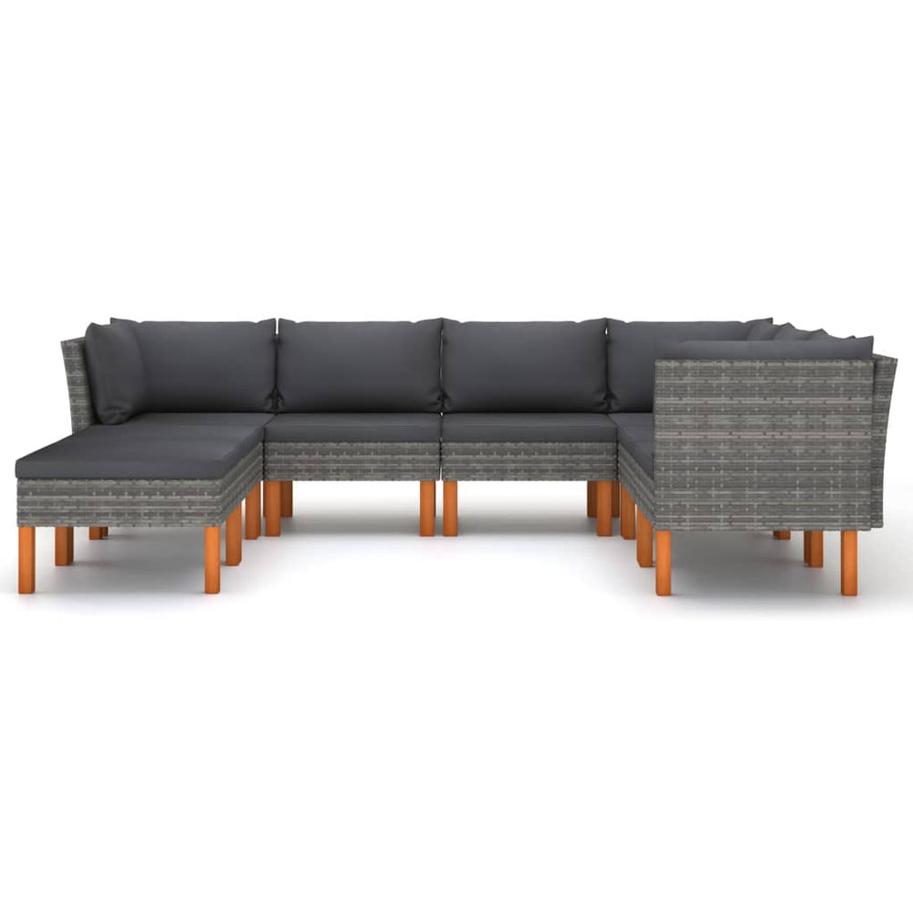 8-delige Loungeset met kussens poly rattan grijs MeubelReus