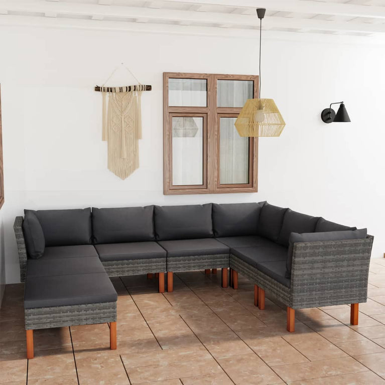 8-delige Loungeset met kussens poly rattan grijs MeubelReus