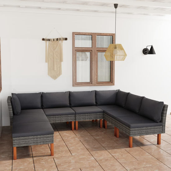 8-delige Loungeset met kussens poly rattan grijs MeubelReus
