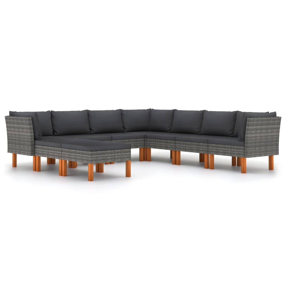 9-delige Loungeset met kussens poly rattan grijs MeubelReus