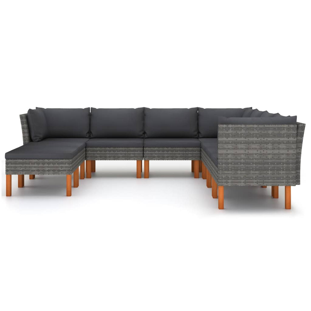 9-delige Loungeset met kussens poly rattan grijs MeubelReus