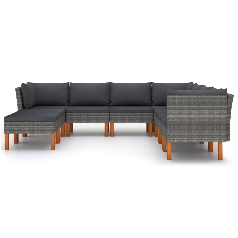 9-delige Loungeset met kussens poly rattan grijs MeubelReus