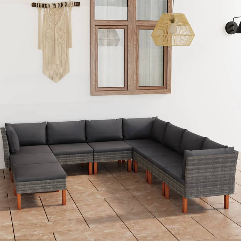 9-delige Loungeset met kussens poly rattan grijs MeubelReus