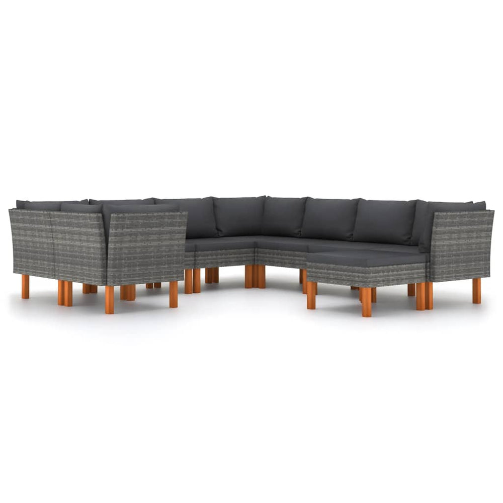 9-delige Loungeset met kussens poly rattan grijs MeubelReus
