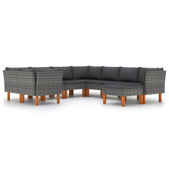 9-delige Loungeset met kussens poly rattan grijs MeubelReus