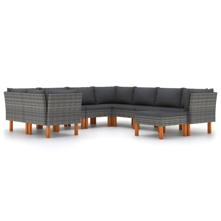 9-delige Loungeset met kussens poly rattan grijs MeubelReus