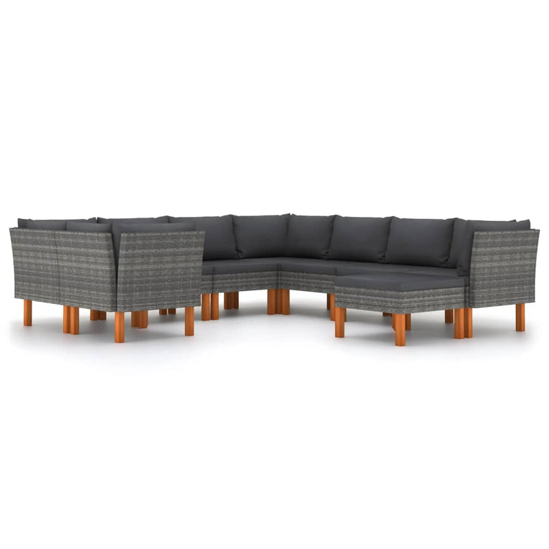 9-delige Loungeset met kussens poly rattan grijs MeubelReus