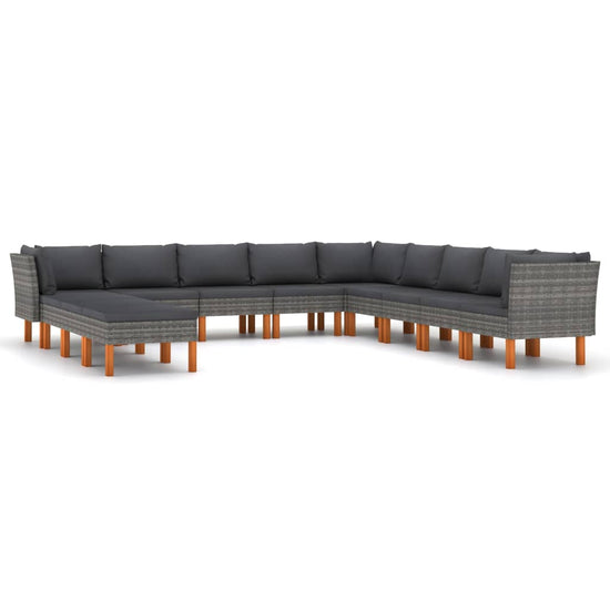12-delige Loungeset met kussens poly rattan grijs MeubelReus