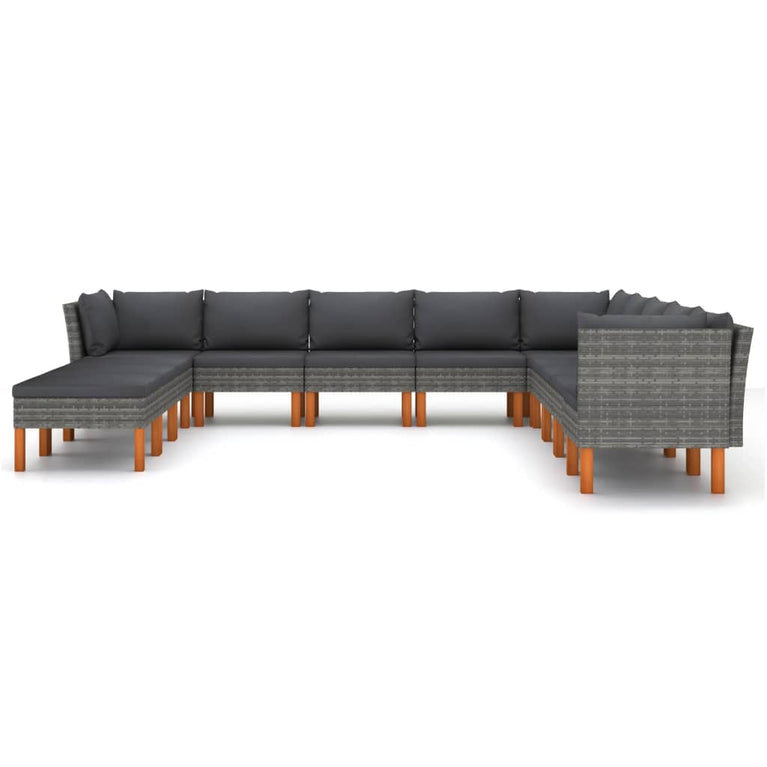 12-delige Loungeset met kussens poly rattan grijs MeubelReus
