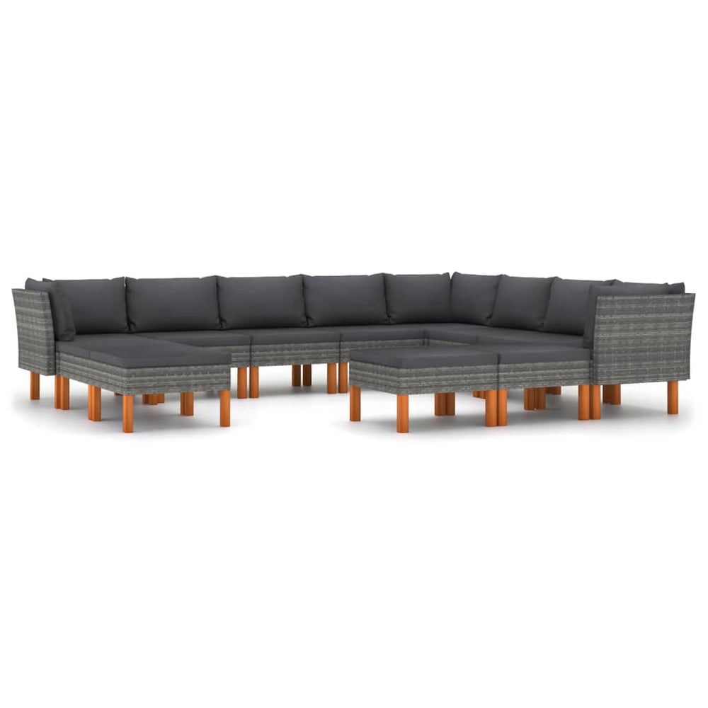 12-delige Loungeset met kussens poly rattan grijs MeubelReus