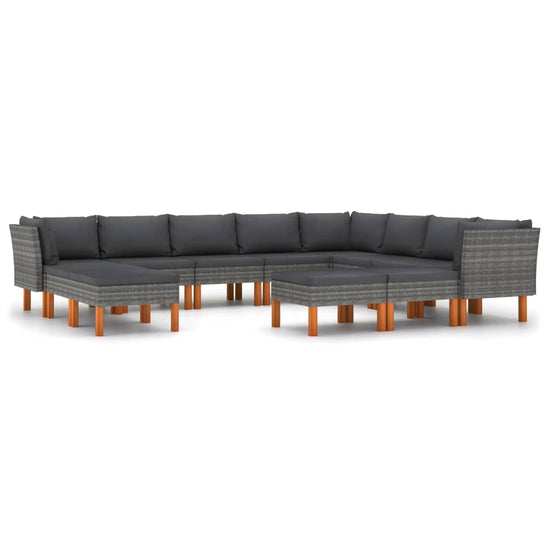12-delige Loungeset met kussens poly rattan grijs MeubelReus