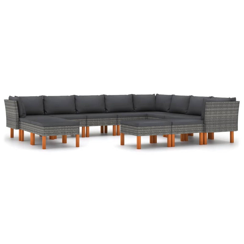12-delige Loungeset met kussens poly rattan grijs MeubelReus