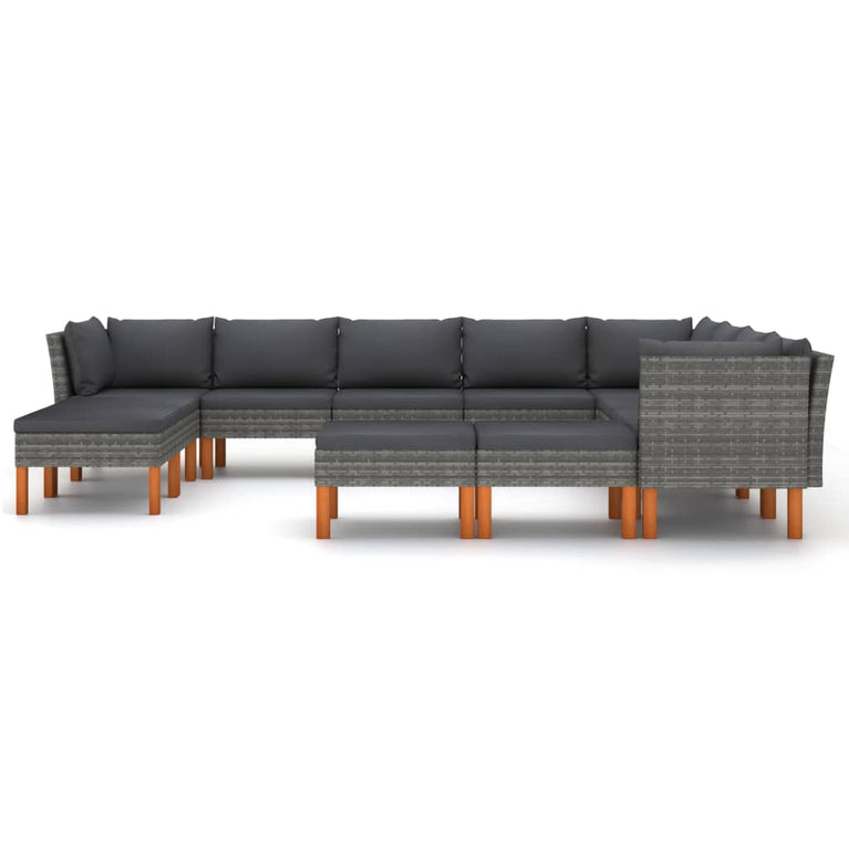 12-delige Loungeset met kussens poly rattan grijs MeubelReus