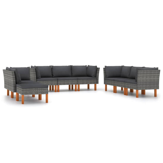 9-delige Loungeset met kussens poly rattan grijs MeubelReus