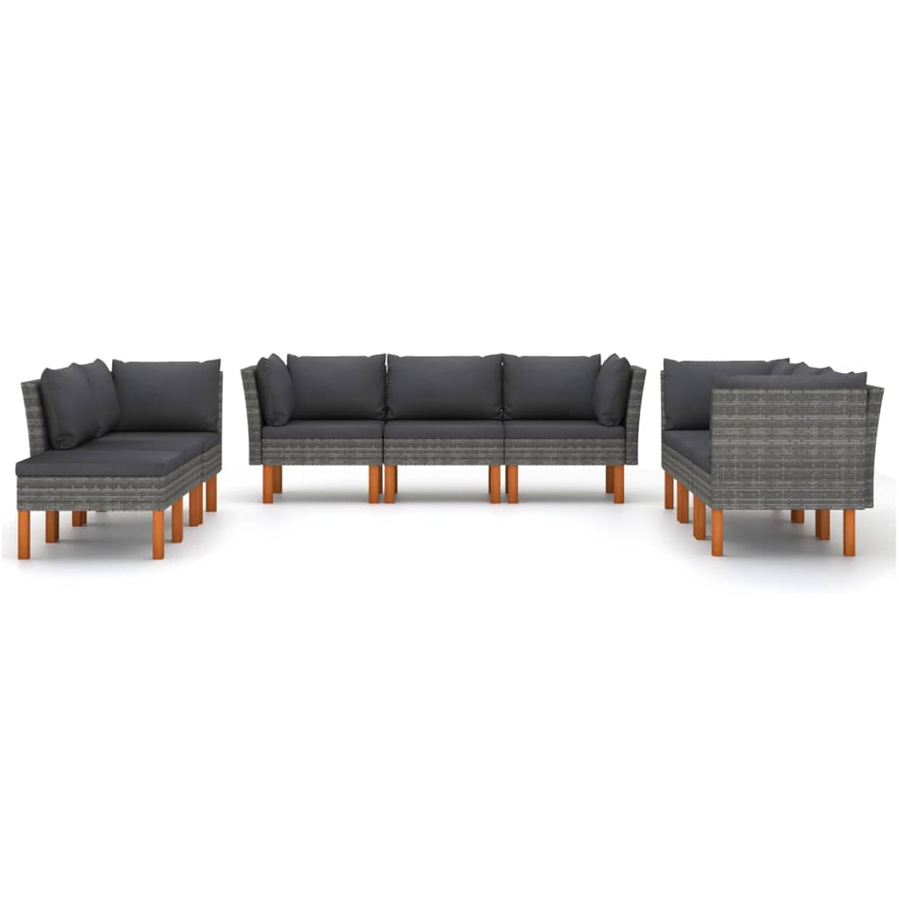 9-delige Loungeset met kussens poly rattan grijs MeubelReus