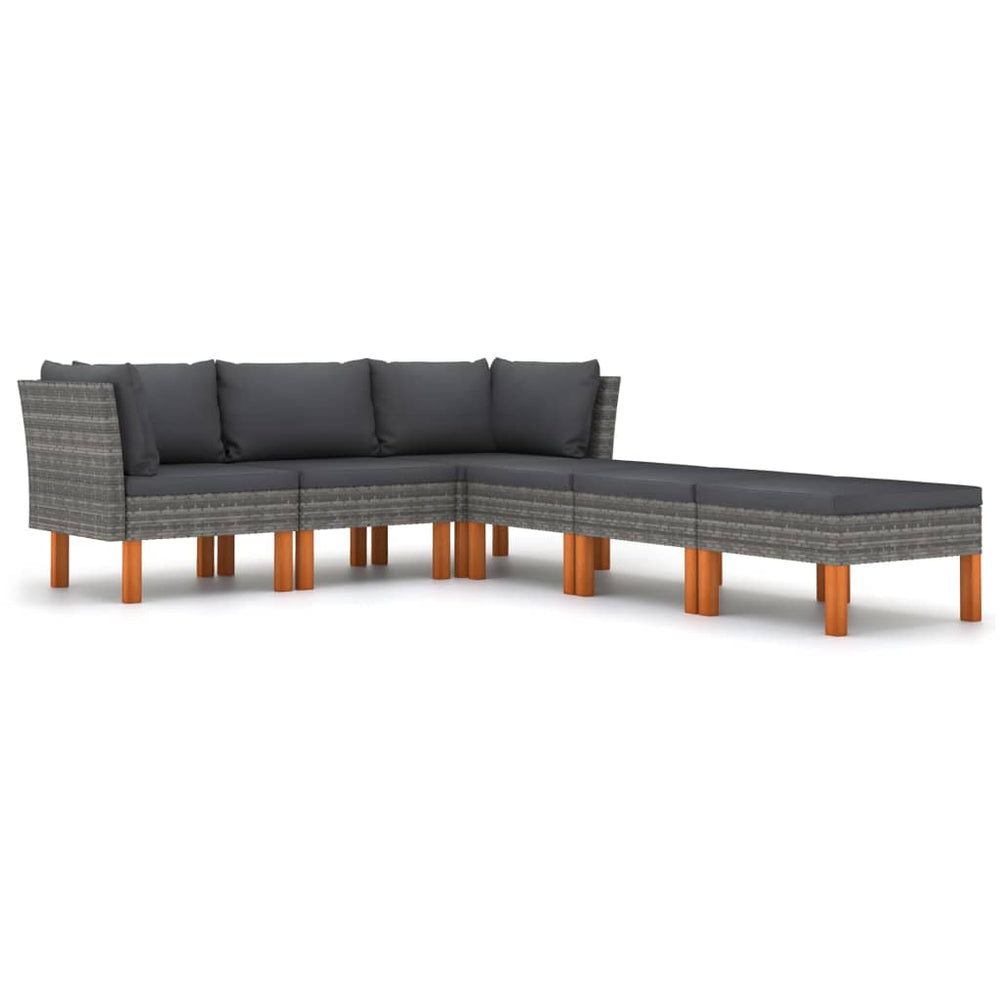 6-delige Loungeset met kussens poly rattan grijs MeubelReus
